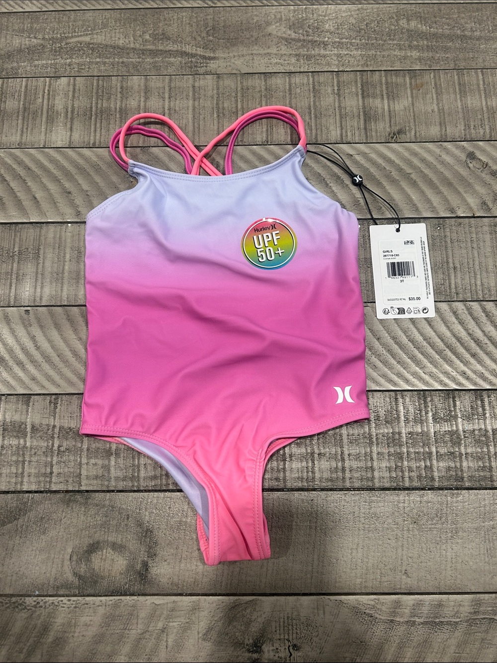 Hurley Girls Pink to Lavender Ombre One-Piece Swimsuit